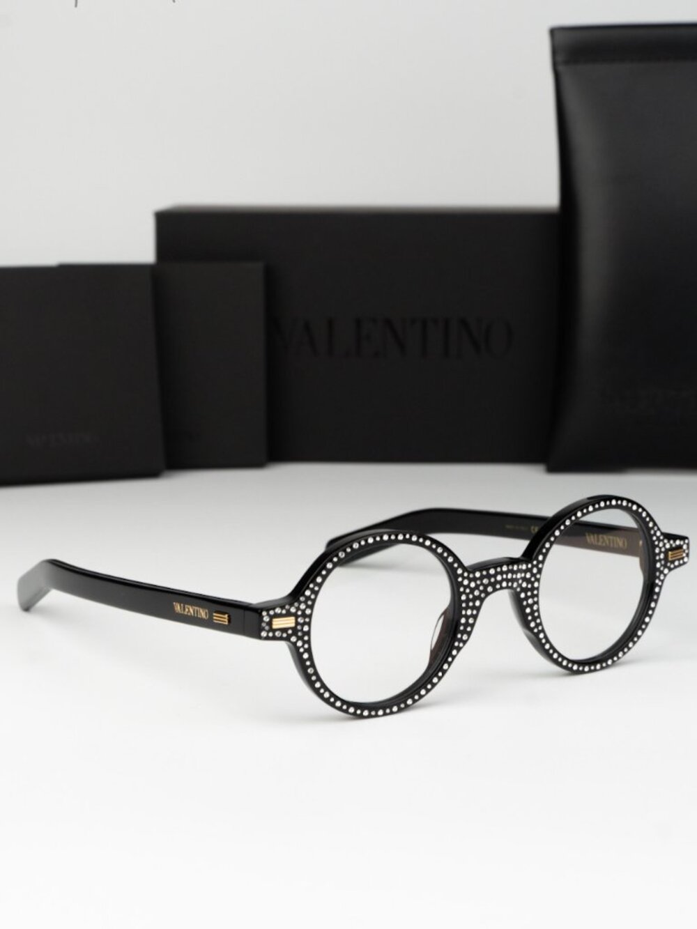 Valentino Women Eyeglasses Black White Stones Crystal Round VLX-185 B BRAND NEW